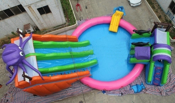 OEM gonfiabile all'aperto del parco dell'acqua del PVC su misura con l'acquascivolo dello stagno